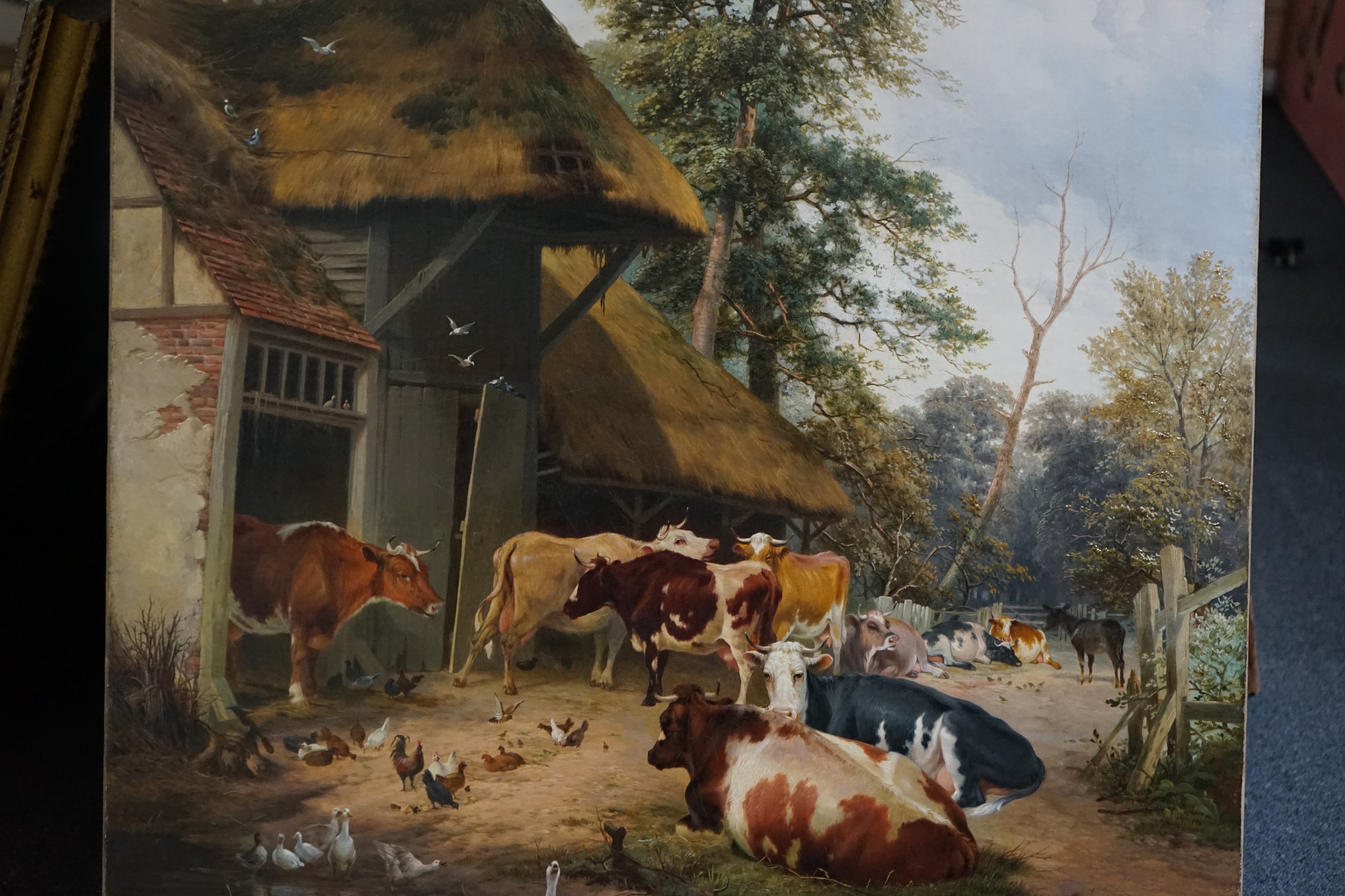 Thomas Sidney Cooper (British, 1803-1902) and Studio, Farmyard scene with cattle and poultry, oil on canvas, 92 x 74cm